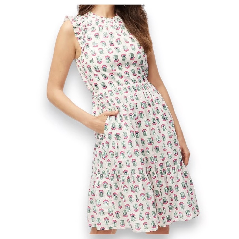 J. Crew Factory Blue and White Tiered Ruffled Sundress